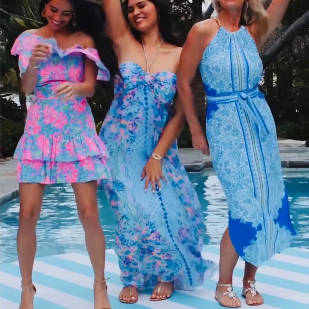 Lilly Pulitzer Mayslie Ruffle Top Mini Skirt Set Blue Peri Sunrise Bay 10, 12 - Picture 8 of 13